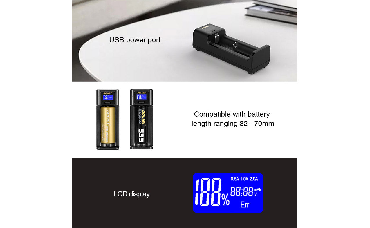 Golisi I1 2A Smart USB Charger with LCD Screen